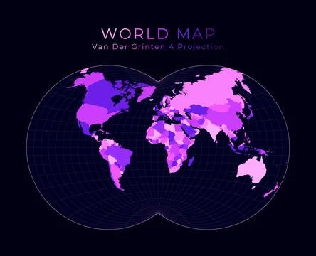 World Map. Van der Grinten IV projection. Digital world illustration. Brigh.. Stock Illustration