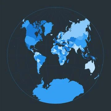 World Map. Van der Grinten II projection. Futuristic world illustration for.. Illustrazione stock