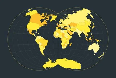 World Map. Van der Grinten IV projection. Futuristic world illustration for.. Illustrazione stock