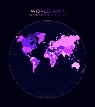 World Map. Van der Grinten projection. Digital world illustration. Bright p.. イラスト素材