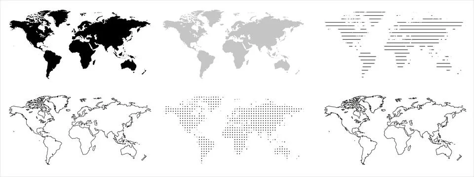 World Map variants. Black and grey world map on isolated background. Vector illu 库存插图