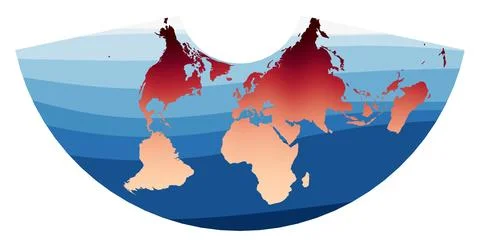 World Map Vector. Albers conic equal-area projection. World in red orange g.. Stock Illustration