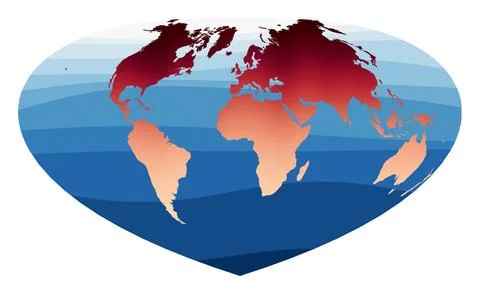 World Map Vector. Bottomley projection. World in red orange gradient on dee.. Stock Illustration