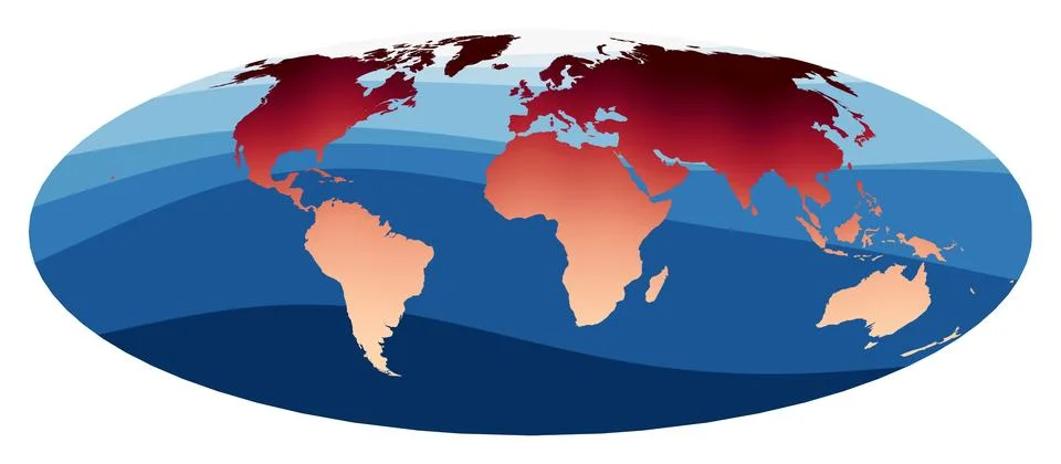 World Map Vector. Bromley projection. World in red orange gradient on deep .. Stock Illustration