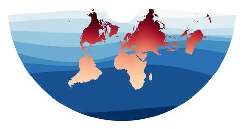 World Map Vector. Conic equidistant projection. World in red orange gradien.. Stock Illustration