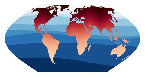World Map Vector. Eckert VI projection. World in red orange gradient on dee.. Stock Illustration