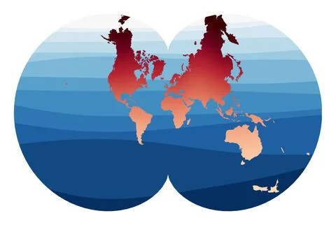 World Map Vector. Eisenlohr conformal projection. World in red orange gradi.. Stock Illustration