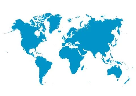 World Map Vector with Fresh Blue Continents on White Background - Planet Eart Illustrazione stock