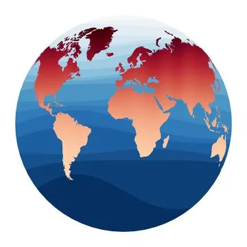 World Map Vector. Gilbert's two-world perspective projection. World in red .. Stock Illustration