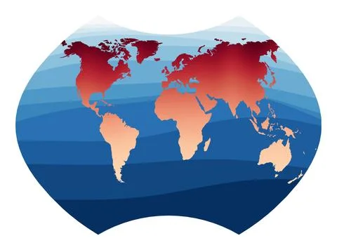 World Map Vector. Ginzburg IX projection. World in red orange gradient on d.. Stock Illustration