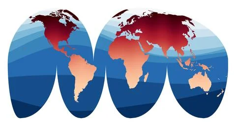 World Map Vector. Goode's interrupted Mollweide projection. World in red or.. Stock-Illustration