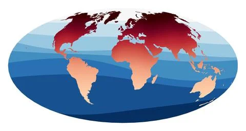 World Map Vector. Hammer projection. World in red orange gradient on deep b.. 스톡 일러스트