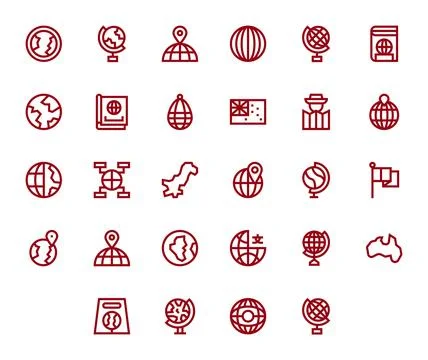 World Map Vector Icon Collection featuring 28 Editable High Resolution Bold.. Stock Illustration