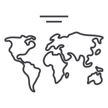 World map  vector line icon, sign, illustration on background, editable strokes Stock Illustration