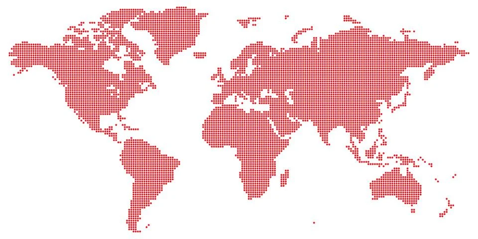 World map vector with red colored round dotted Stock Illustration