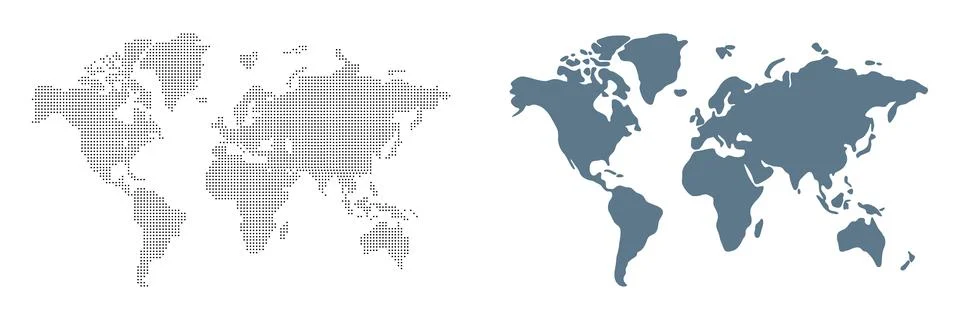 World map vector set. Minimalist dotted world map and flat blue silhouette is Stock Illustration