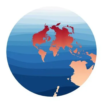 World Map Vector. Stereographic. World in red orange gradient on deep blue .. Stock Illustration