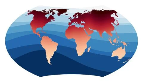 World Map Vector. Wagner projection. World in red orange gradient on deep b.. Stock Illustration