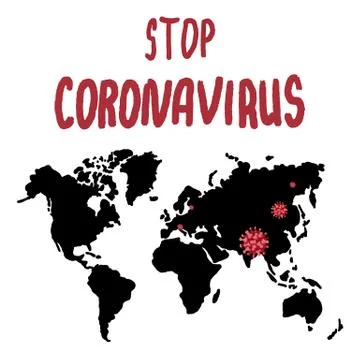 World map with virus icon with Stop Coronavirus text on white isolated backdr Stock Illustration