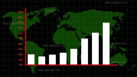 World map visualizes a global bar chart on black. This world map shows regi.. Stock Footage 337620632