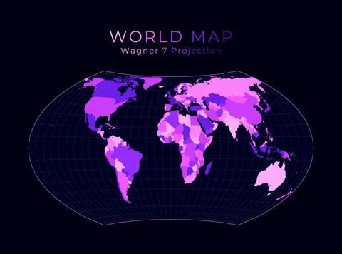 World Map. Wagner VII projection. Digital world illustration. Bright pink n.. Illustrazione stock