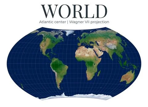 World Map. Wagner VII projection. Atlantic center. Compromise with good sha.. Ilustração Stock