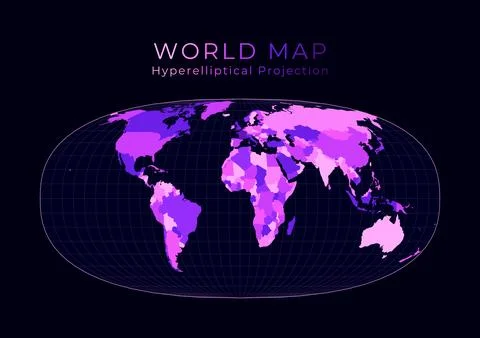 World Map. Waldo R. Tobler's hyperelliptical projection. Digital world illu.. Stock Illustration