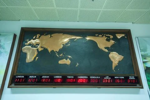 World map on the wall of one of the hotels in Rinjani National Park, Lombok Stock Photos