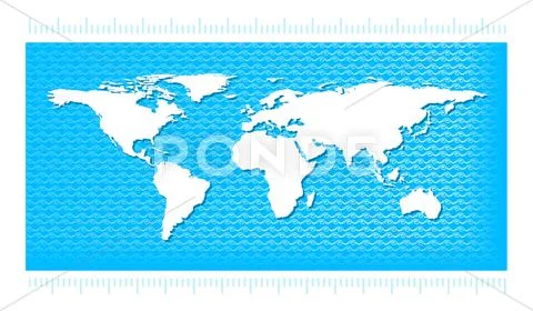 World map with water waves Stock Illustration