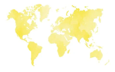 World Map With Watercolor Texture in Vibrant Yellow Tones Stock Illustration