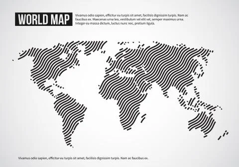 World map of wavy lines. Abstract globe continents topography vector infographic Stock Illustration