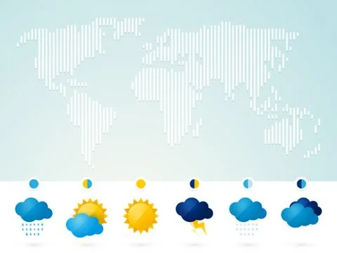 World map with weather icon light background Stock Illustration