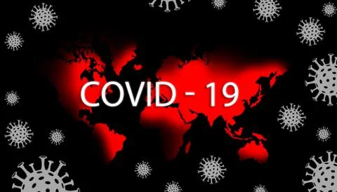 World map where red marked areas are infected with covid 19. Coronavirus pand Stock Illustration