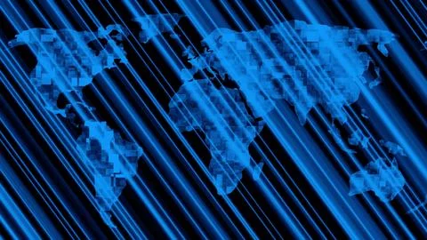 World map on white background wave sign line network concept. Stock Illustration