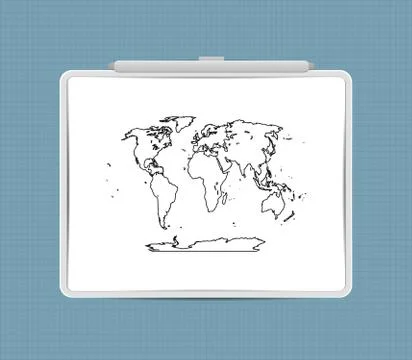 World map on white board Stock Illustration