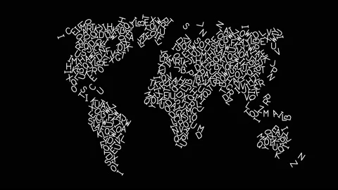 World map from white letters of latin alphabet Stock-Footage 221982902