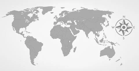 World map with wind rose. 3d vector illustration Stock Illustration