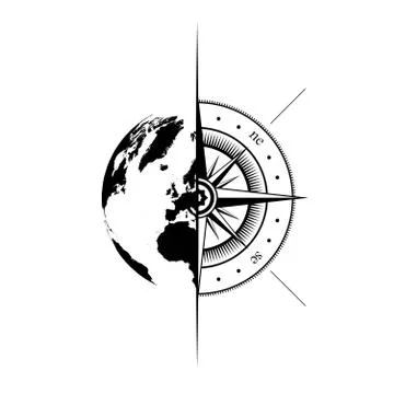 World map windrose symbol background Stock Illustration