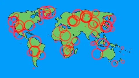 World map with wireless signals. 3d animation. Cartoon style Stock-Footage 93174053