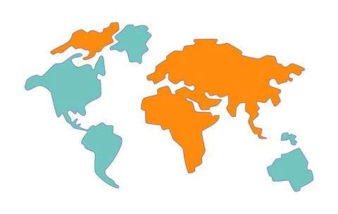 World map without distortions 2D cartoon object Stock Illustration
