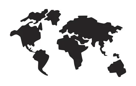 World map without distortions black and white 2D line object Stock Illustration