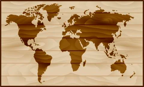 World map on wood background Stock Illustration