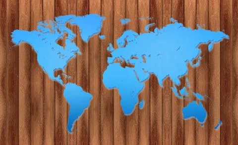 World map on wood texture Stock Photos