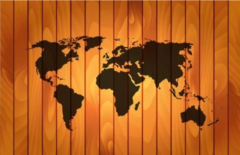 World map on wooden background Stock Illustration