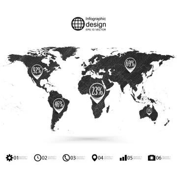 World map, wooden design texture, infographics vector illustration Stock Illustration