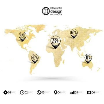 World map, wooden design texture, infographics vector illustration 스톡 일러스트