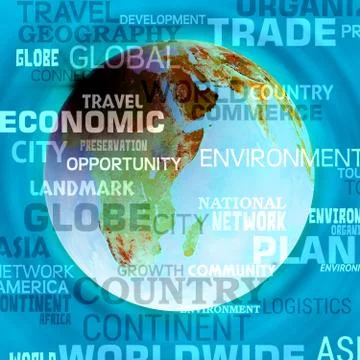 World Map Words Background Means International Oceans Stock Illustration