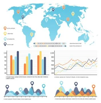 World Map with Worldwide Infographics Visual Data Stock Illustration