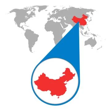 World map with zoom on China. Map in loupe. Vector illustration in flat style Stock Illustration