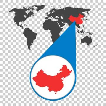 World map with zoom on China. Map in loupe. Vector illustration in flat style Stock Illustration